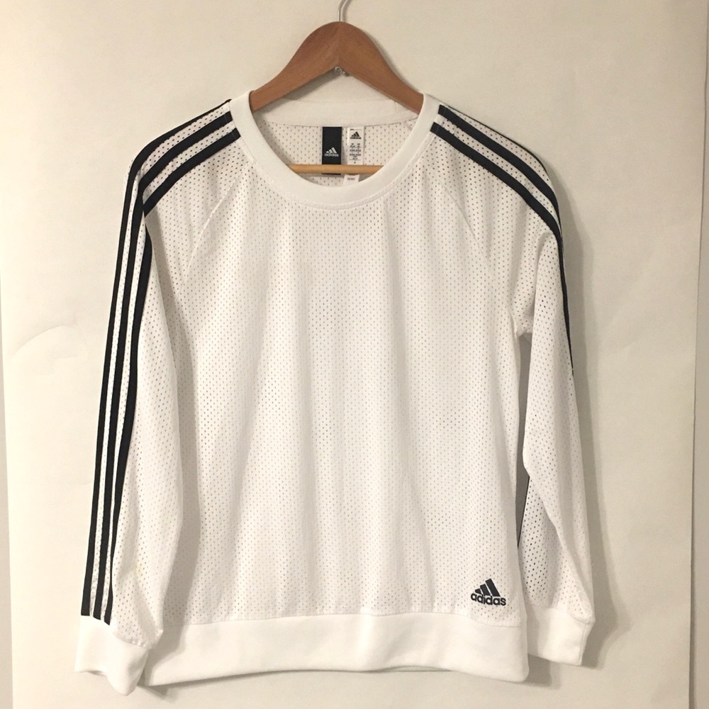 Adidas white Long Sleeve Mesh shirt with black stripes